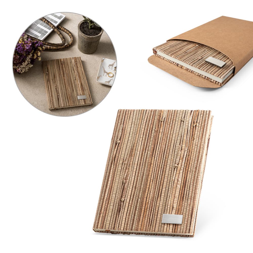 Caderno A5 em Palha Natural com Folhas Pautadas Recicladas – S53632