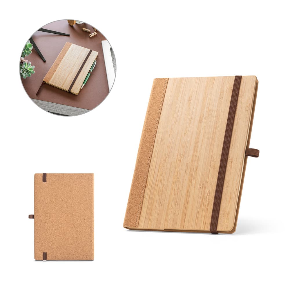 Caderno A5 de Capa Dura com Folhas Pautadas – Bambu e Cortiça – S93281