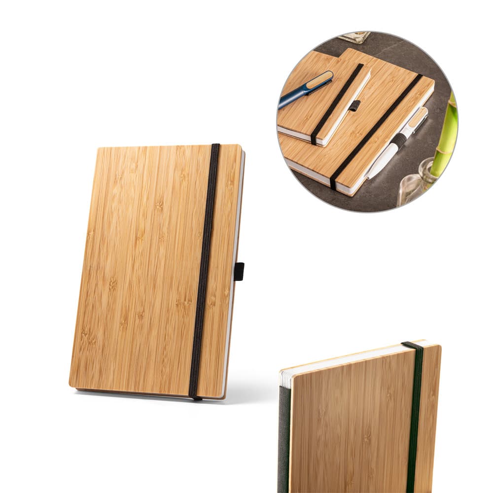 Caderno de Bolso de Capa e Contracapa em Placa de Bambu Reciclado com Folhas Lisas – S93583